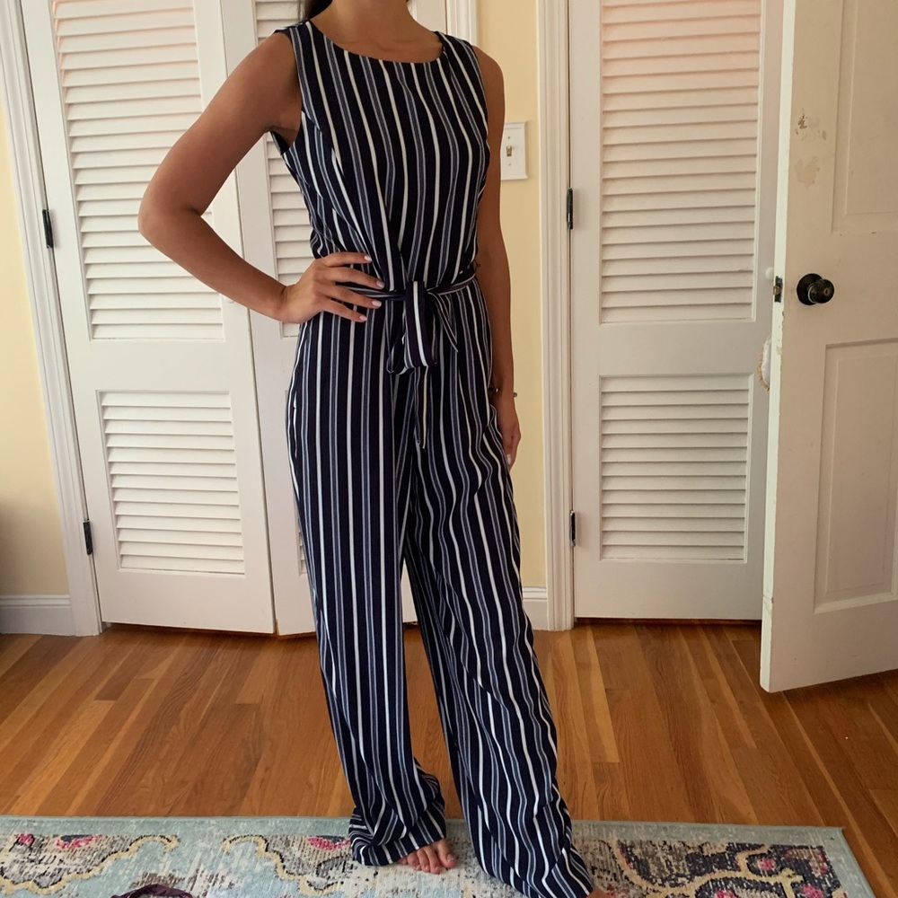 TAHARI blue and white striped JUMPSUIT!